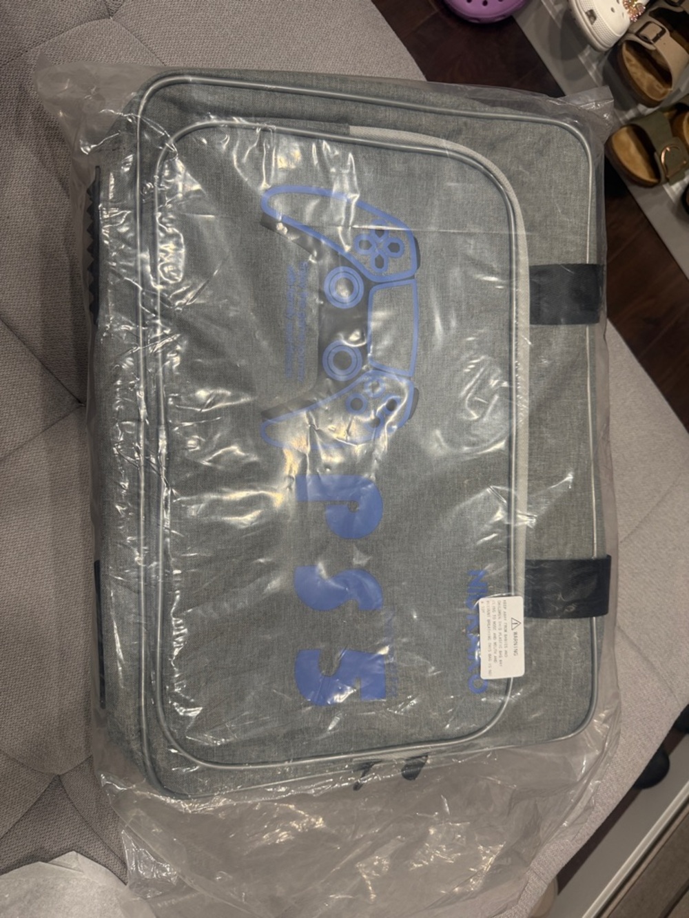 PS5 Gray Gaming Controller Carry Case with Blue Graphic